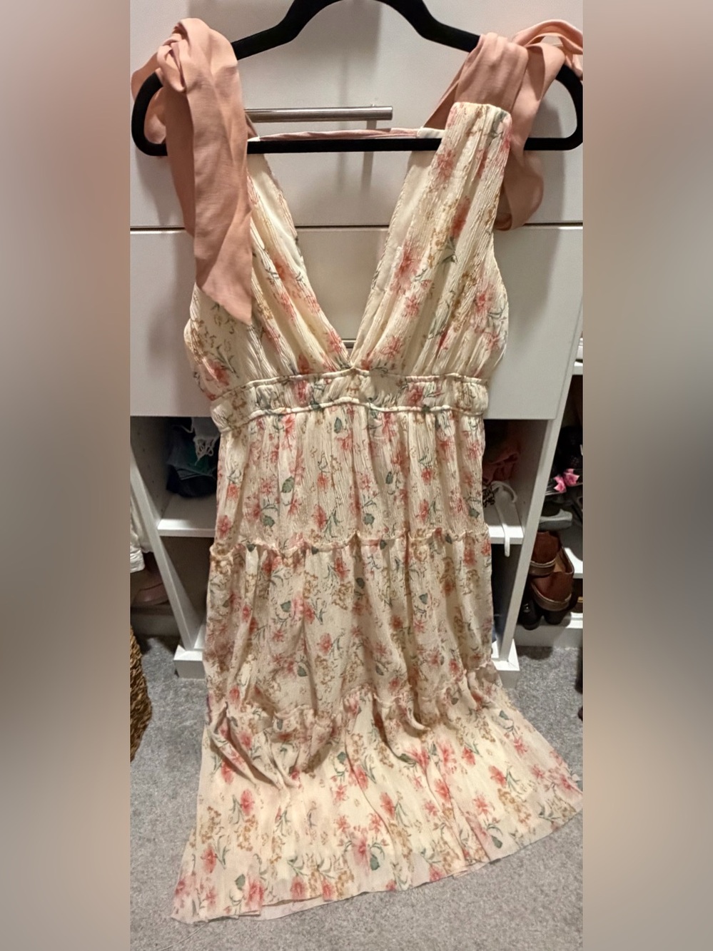 Storia Cream Maxi Dress with Soft Pink Floral and Pink Tie-Straps